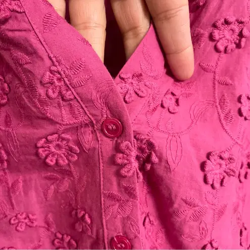 Soft Surroundings Womens Shirt Blouse Mauve Embroidered 3D Flower Size Medium
