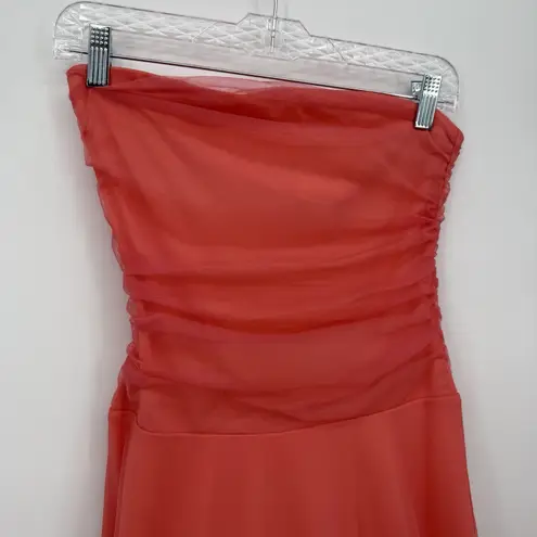Scene Y2k Coral Pink/Orange Strapless Tulle Formal Dress Midi Size 3/4 Junior Orange