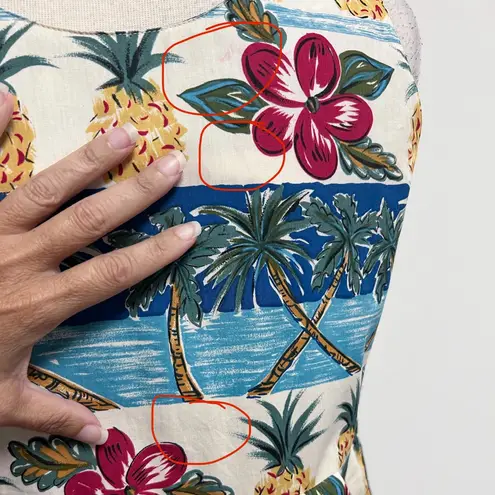 Reyn Spooner Vintage Scoop Neck Sleeveless Floral Hawaiian Midi Dress Medium Blue