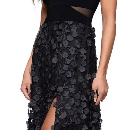 XScape Black Gown V-Neck 3D Floral Illusion Jersey Top V-neck Women’s Size 14P