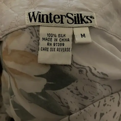 Vintage WinterSilks 100% Silk Floral Collared Robe / Kimono Yellow Size M