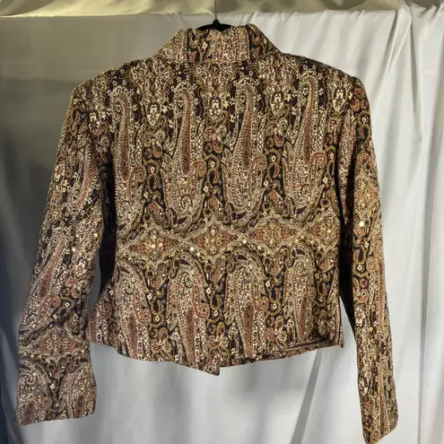 Vintage Anage Paisley Tapestry Sequin Embellished Cotton Jacket Small Artsy Brown