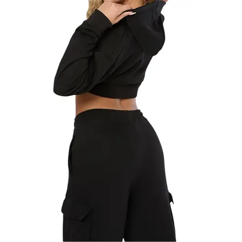 We Wore What Black Cropped Zippered Sweatshirt