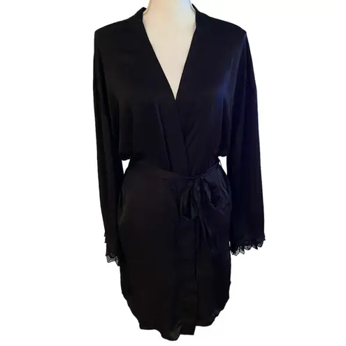 BHLDN Anthropologie Size S Matine Satin Lace Bridal Short Robe Black Silky