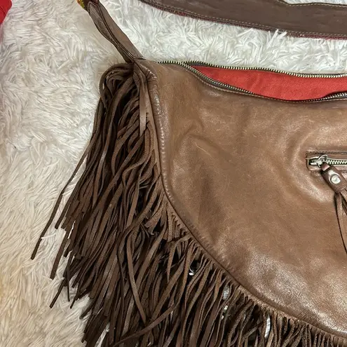 The Moon Sara Carus Leather Half Fringe Boho  Bag