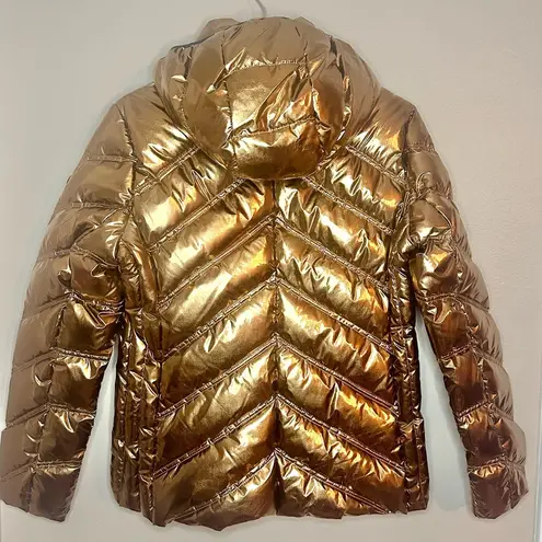 NEW MICHAEL Michael Kors Metallic Bronze Packable Down Fill Puffer Jacket Coat Size M