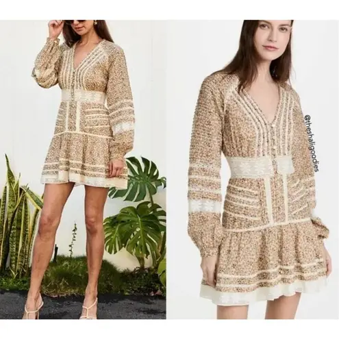 Veronica Beard Addilyn floral puff sleeve lace trim dress 6