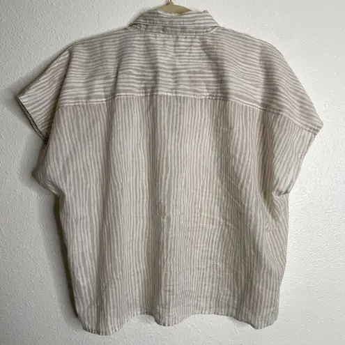 ATM Anthony Thomas Melillo Stripe Cotton Camp Shirt In Beach Pebble Combo Size L Tan Size L