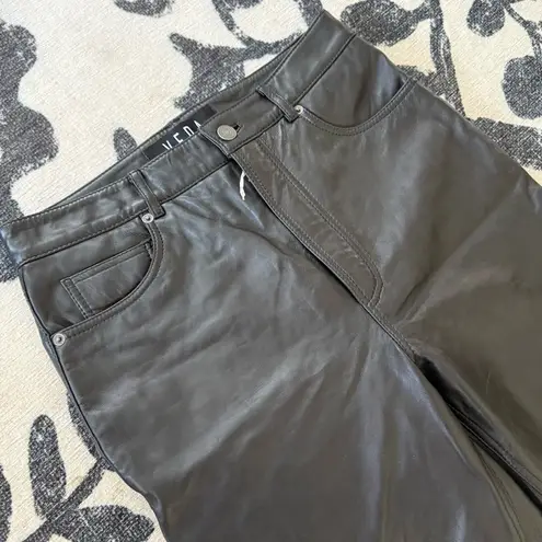 New Reformation x Veda Cynthia Black 100% Lamb Leather Straight leg pants 4