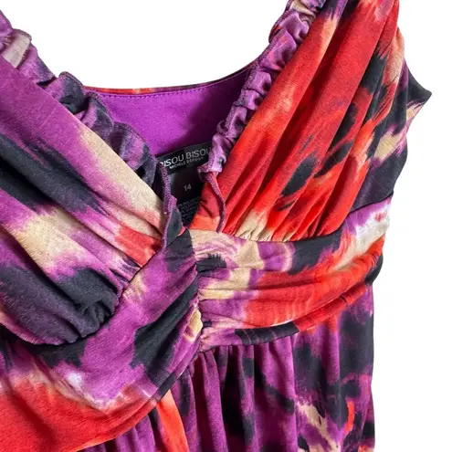 Bisou Bisou Michele Barbot Y2K V-Neck Lined Ruffled Knee Length Dress Size 14