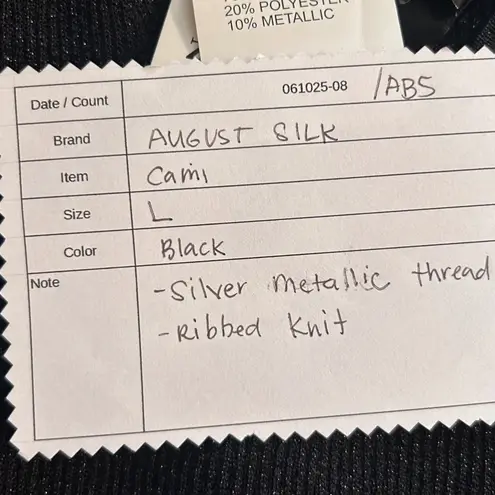 August Silk Womens Cami Top Size L Black Knit Metallic Thread Sleeveless V Neck