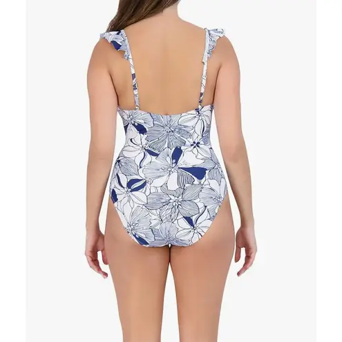 Stella Parker Ruffle Shoulder Tiered Maillot One Piece Swimsuit Blue