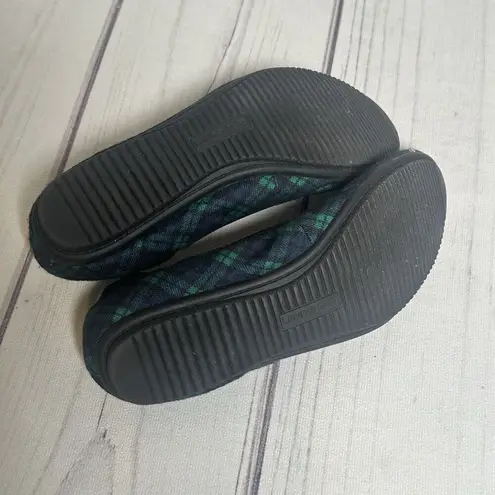 Lands' End  Womens 8 B Ballet Flat Shoe Round Toe Elastic Trim Slip On Plaid EUC