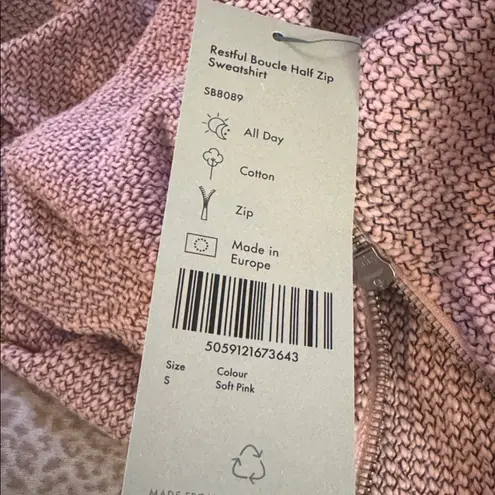 Sweaty Betty Women's Restful Boucle Half Zip Sweatshirt small soft pink NWT