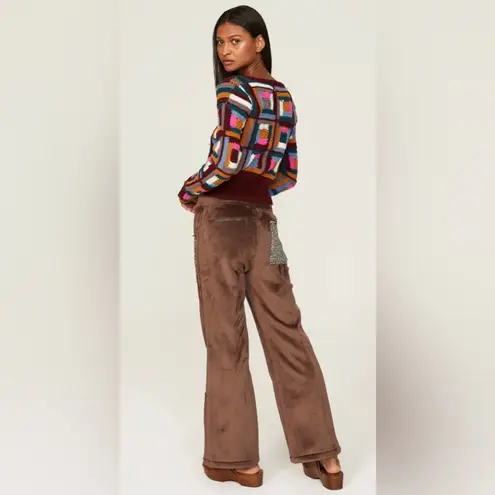 Sea New York Camryn Crochet Multicolor Patchwork Wool Sweater Maroon Boho sz L