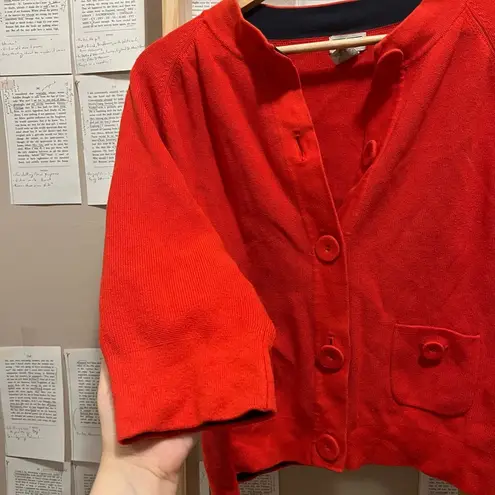 Buttons Red/Orange Cotton Cardigan with Big and Small Pockets