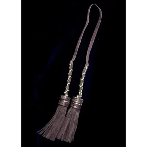 Double Brown Suede Leather & Gold Chain TASSELS for Handbag Purse Luggage FOB