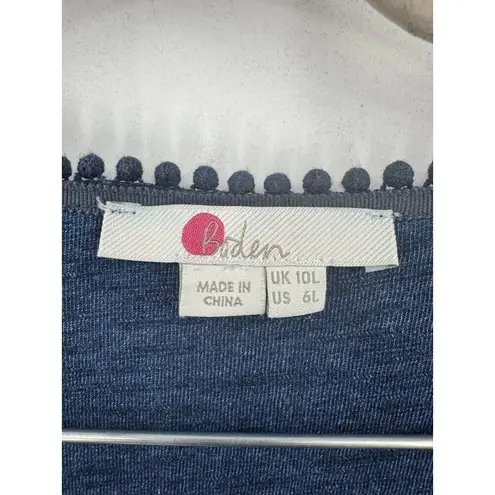 Boden Reanna Jersey Mini Dress‎ Women 6L Indigo Embroidered Bohemian Feminine Blue Size 6