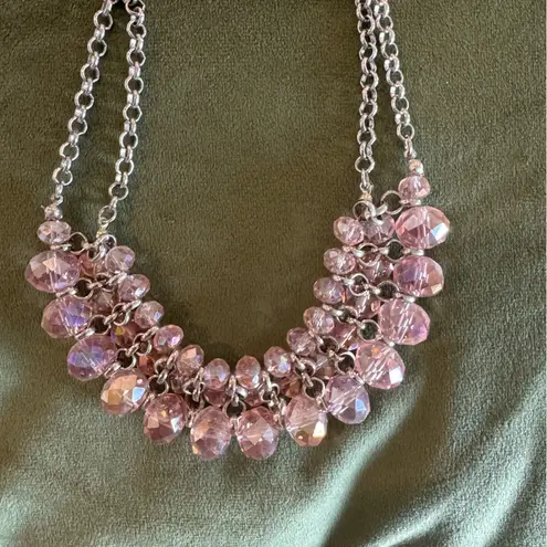 Pink and Silver Tone Beaded Cluster Necklace Fancy Sparkly Fairycore Nymph