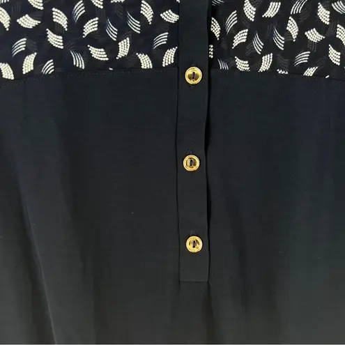 Ivy Ridge Navy Blue Patterned Mesh Neckline Stretch Jersey Knit Dolman Polo Top