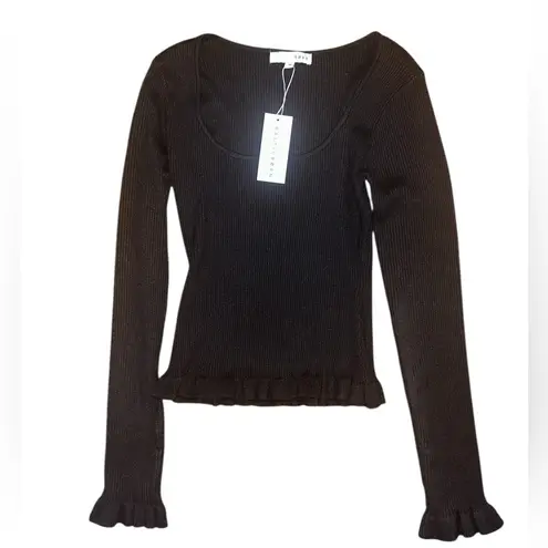Baltic Born Black Fitted Ribbed Long Sleeve Blouse NWT