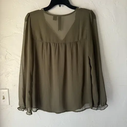 Petticoat Alley Blouse Womens Small Olive Green Sheer Long Sleeve Boho Lace Top