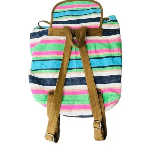 Buckhead Betties Striped Colorful Backpack Made in India 100% Cotton Beach Bag