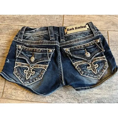 Rock Revival  Anais Short Shorts Denim size 24 Back Flap Embellished RJ8521H8