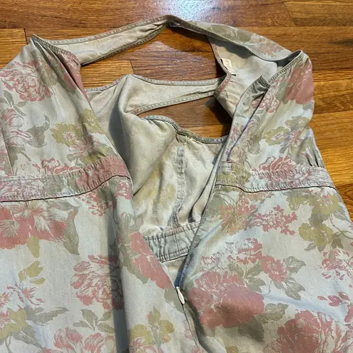 Hinge Women’s Large Retro Blue Pink Floral Flower Denim Jean Dress Shorts