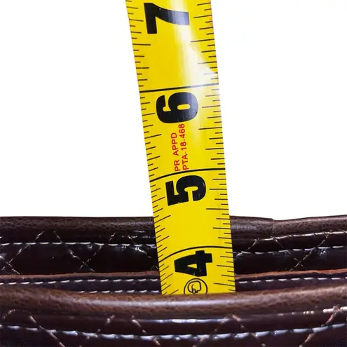 Consuela Quilted Brown Patent w Leather Trim Embroidered Clutch Wristlet NEW