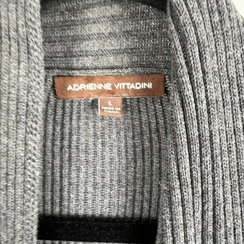 Adrienne Vittadini Dark Grey Cotton Ribbed Cardigan Size Large