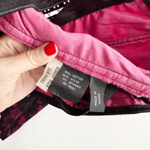 Tripp NYC [] Black Pink Y2K Floral Print Lace Hook & Eye Corset Top Size Large L