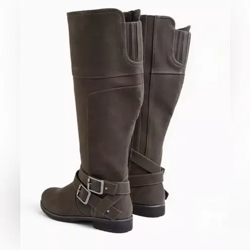 Torrid NWOT 8.5 WW  Grey Oiled Faux Suede Double Buckle Knee-High Boots