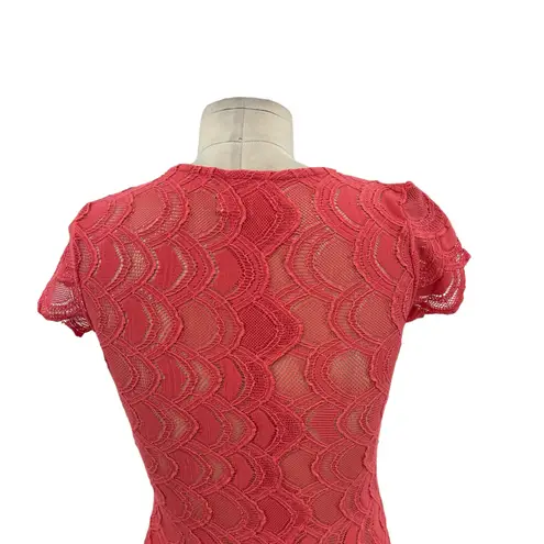 Nightcap Victorian Deep V Pencil Dress Body Mini Lace Dusty Coral Size 1 XS