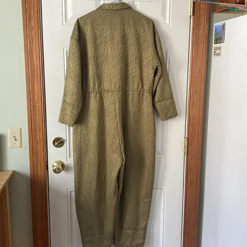 Urban Outfitters Out From Under Jayce Jacquard Jumpsuit Womens S Olive Green Satin Embossed