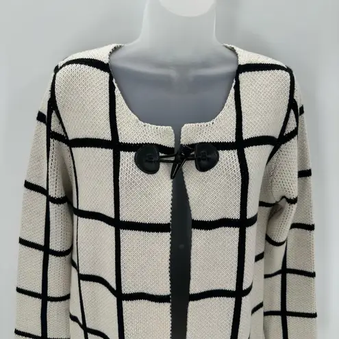 Escio Cardigan Sweater Womens M Toggle Button Windowpane Plaid Ivory Black NEW Multiple Size M