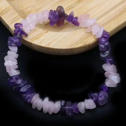 Amethyst New Unworn & Rose Quartz Stretchy Bracelet