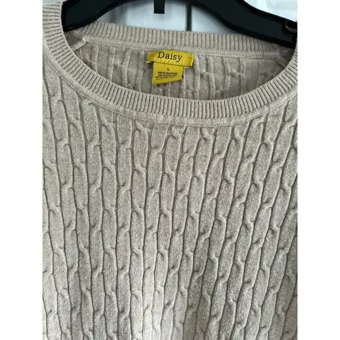 Daisy Beige Cable Knit Cropped Sweater Classic Casual Long Sleeve Tan Size M