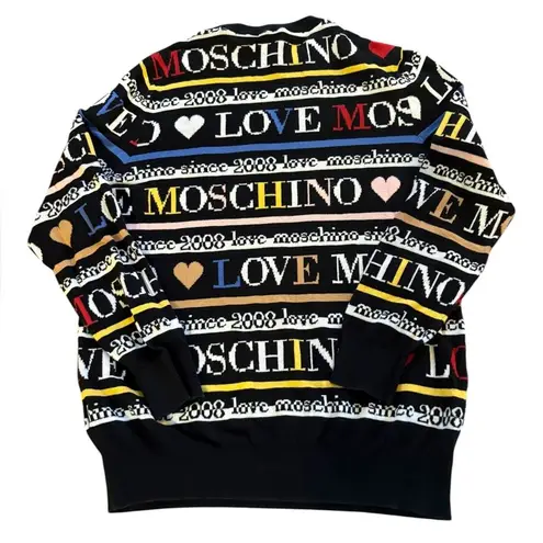 Love moschino Pullover Crew Neck Sweater All Over Logo Multicolor Womens Size 2 - Image 4