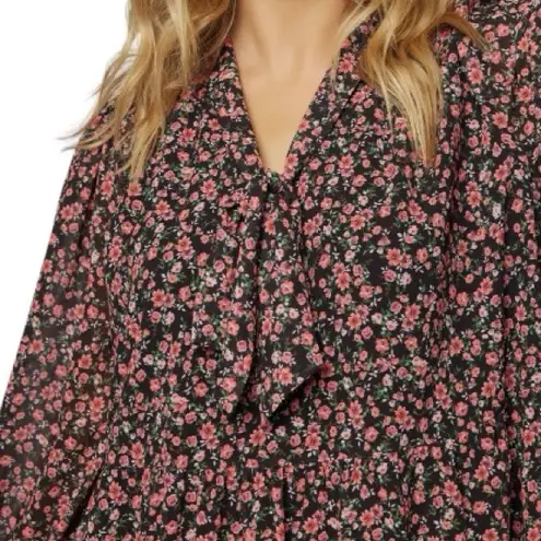 Lost + Wander Rose Garden Tie Neck Long Sleeve Mini Dress