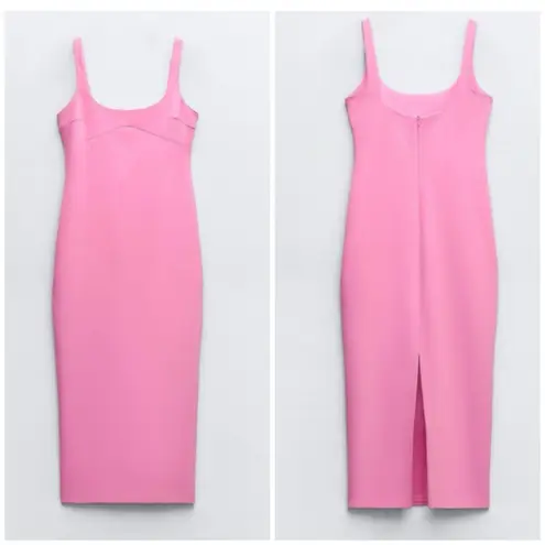 ZARA  Bubblegum Pink Tailored Fitted Midi Sheath Pencil Dress Women’s Size M