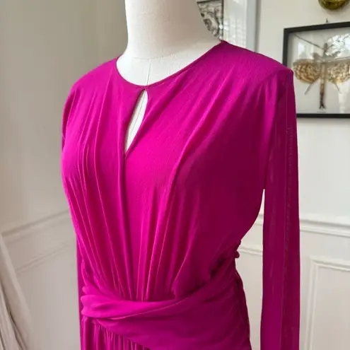 Fuzzi Italy Magenta Fuchsia Fluid Mesh Tulle Midi Long Sleeve Dress $450 20 Pink Size undefined