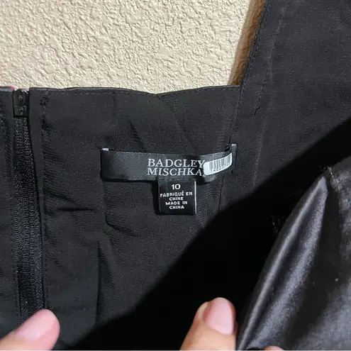 Badgley Mischka Printed Bustier Top in Black 10 Womens Satin Blouse