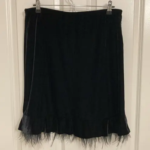 Vintage Victor Costa Velvet Feather Trim Skirt Black Size XL