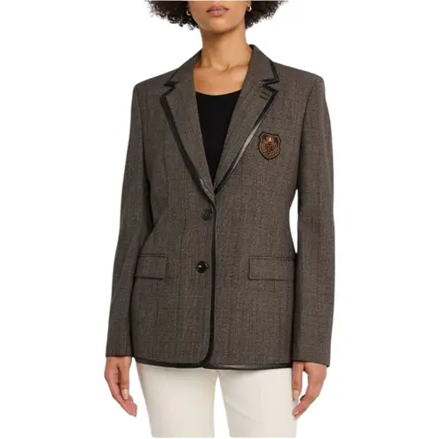 The Kooples Prince of Wales Jacket Blazer in Brown Wool with Blazon Crest Size 8