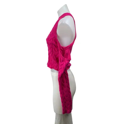 Majorelle Jessica Pink Cold Shoulder Long Sleeve Cable Knit Crop Sweater Top M