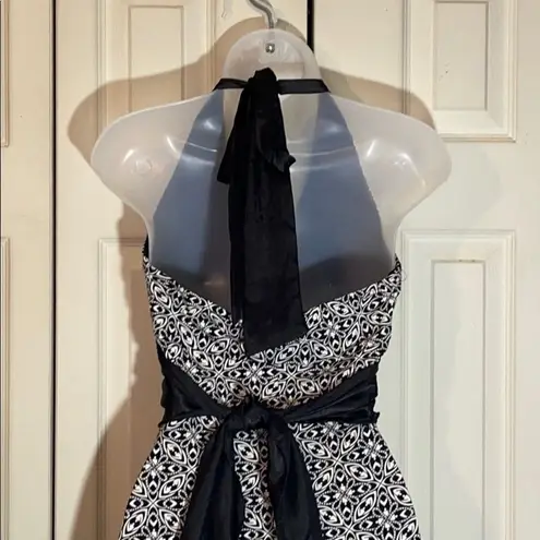Alyn Paige Black White Print Halter Top Dress Asymmetrical Hemline Wear 3 Ways M