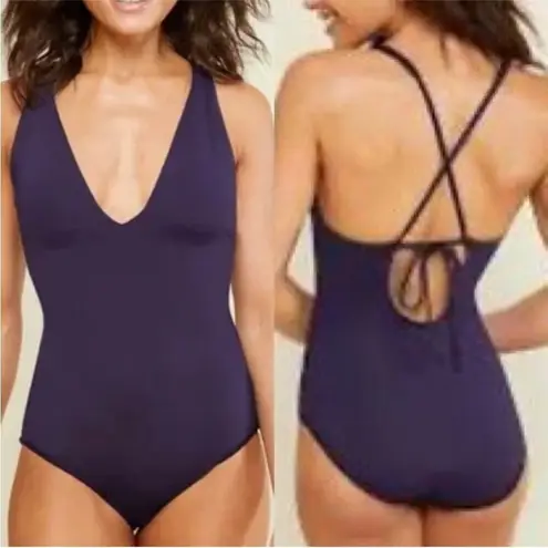 ANDIE  The Bali Lace Up 1 Pcs Swimsuit Sz S Tall Navy Retro Curvy Resort Y2K NWT