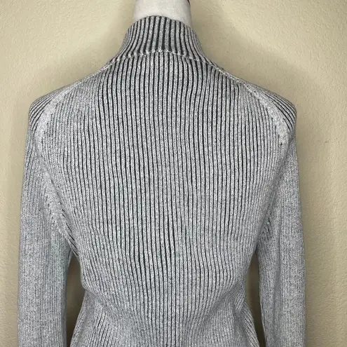 INC Women's Grey 100% Cotton Quilted Ribbed Mock Neck Zip Sweater Jacket Sz L Gray Size L