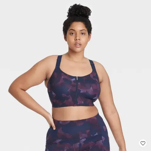 All In Motion High Support Sports Bra Zip-Front Navy Camo 36DD